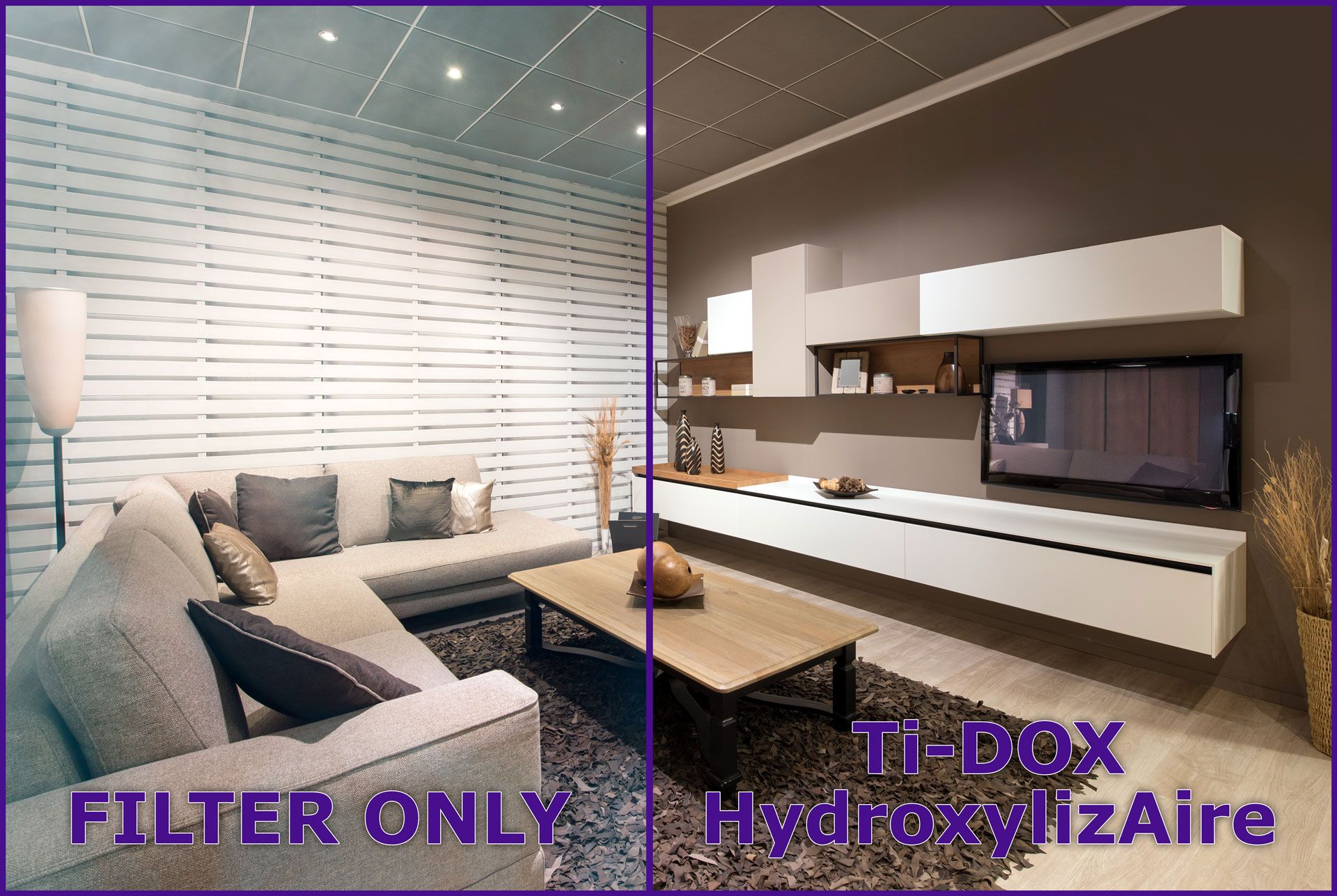 one half of a room with smoke, one half without